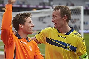 Andrew Hjulsager (Brndby IF) og Thomas Kahlenberg, anfrer (Brndby IF) de to mlscorer i 2-1 sejren til Brndby IF