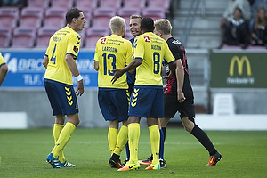 Johan Larsson (Brndby IF), Rodolph William Austin (Brndby IF), Jakob Kehlet, dommer, Benedikt Rcker (Brndby IF)
