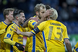 Teemu Pukki, mlscorer (Brndby IF), Besar Halimi (Brndby IF), Johan Larsson, anfrer (Brndby IF)